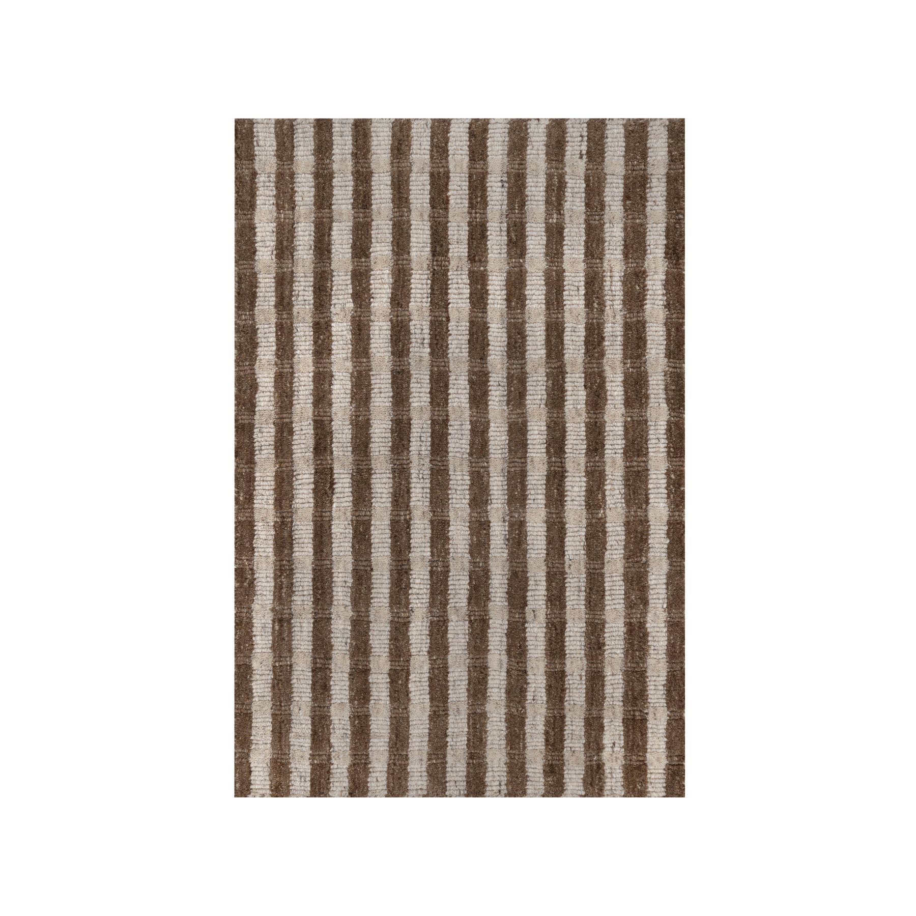 Tan and Chocolate Brown, Vertical Stripes Design with Salt and Pepper Effect, Hand Loomed, Undyed Natural Wool, Sample, Mat, Oriental Rug